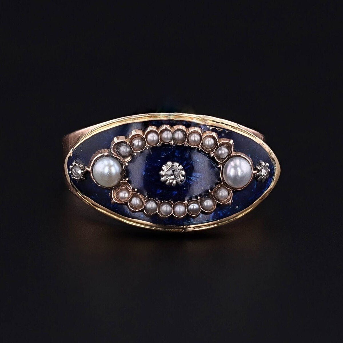 Victorian Enamel Locket Ring of 10k Gold - Trademark Antiques