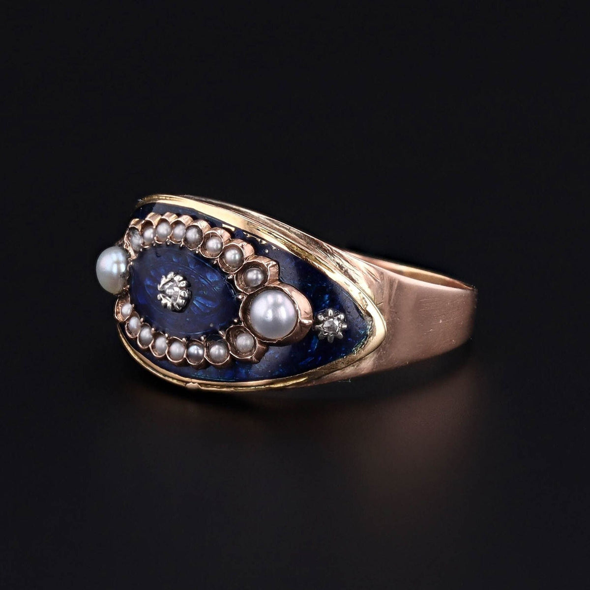 Victorian Enamel Locket Ring of 10k Gold - Trademark Antiques