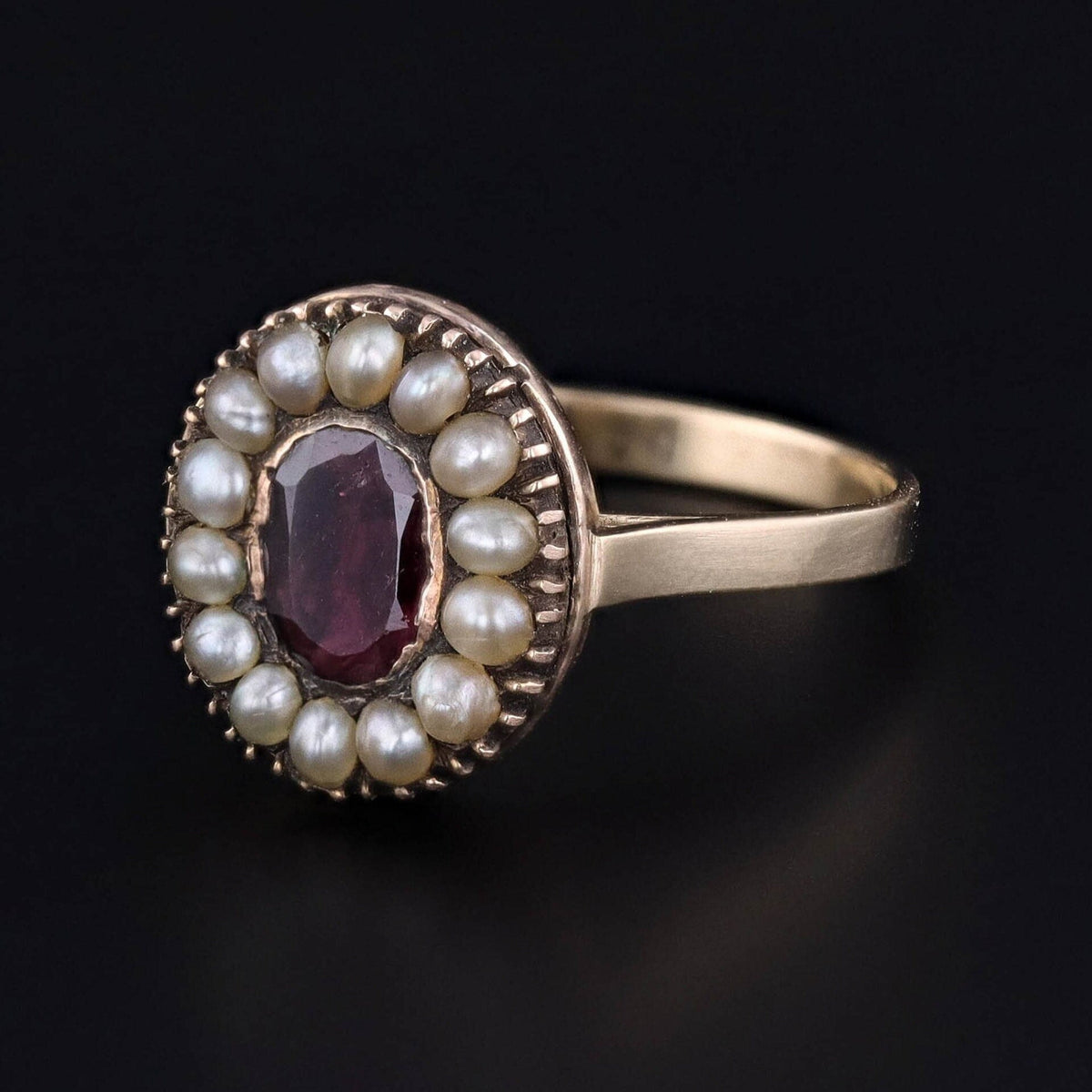 Victorian Garnet &amp; Pearl Conversion Ring of 14k Gold - Trademark Antiques