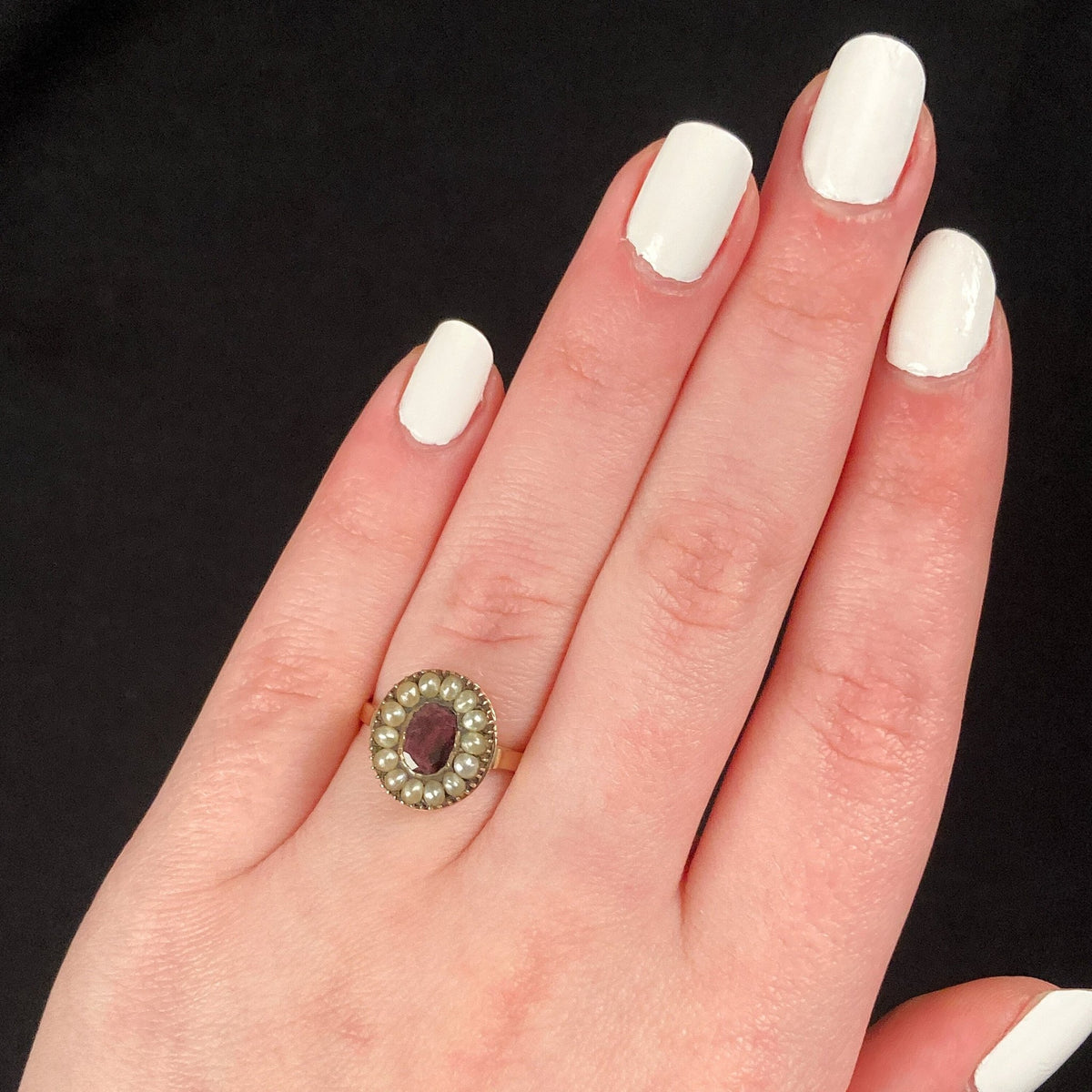 Victorian Garnet &amp; Pearl Conversion Ring of 14k Gold - Trademark Antiques