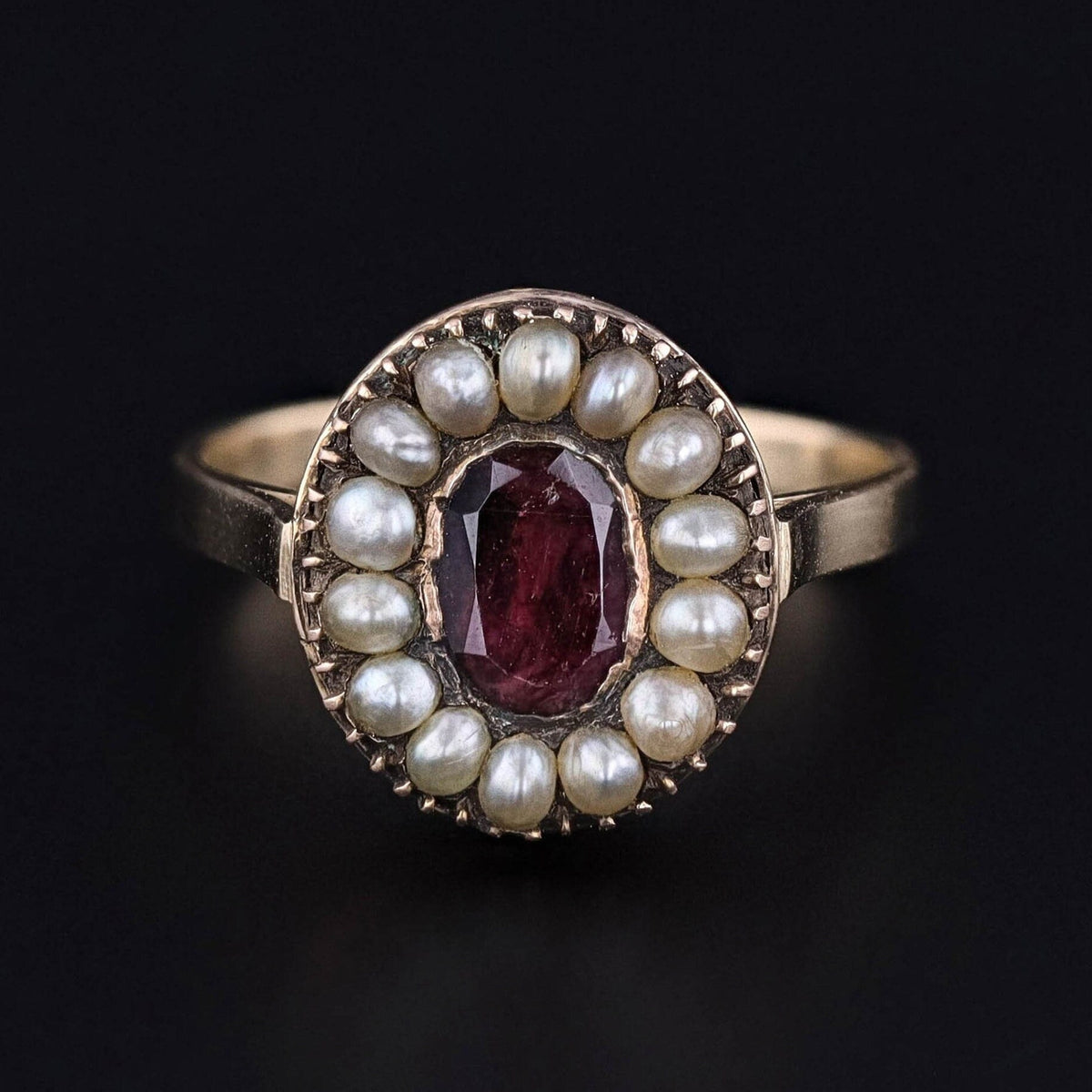 Victorian Garnet &amp; Pearl Conversion Ring of 14k Gold - Trademark Antiques