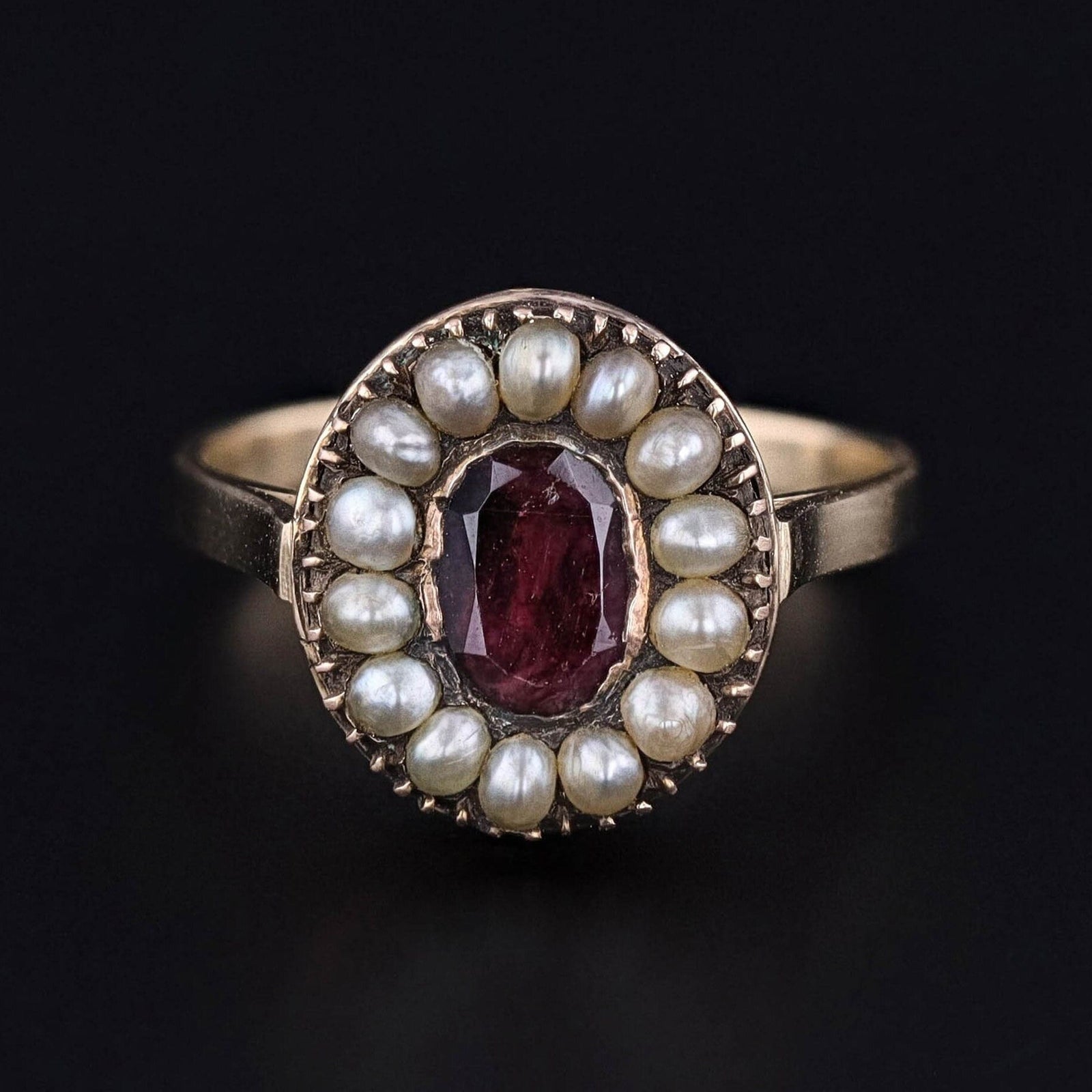 Victorian Garnet & Pearl Conversion Ring of 14k Gold - Trademark Antiques