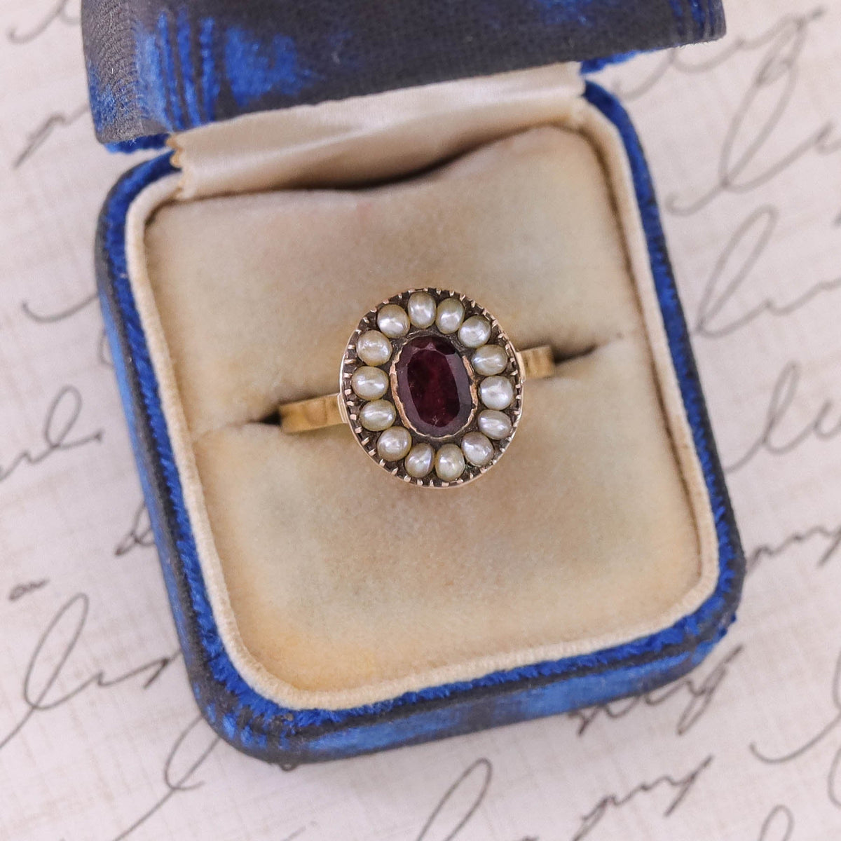 Victorian Garnet &amp; Pearl Conversion Ring of 14k Gold - Trademark Antiques