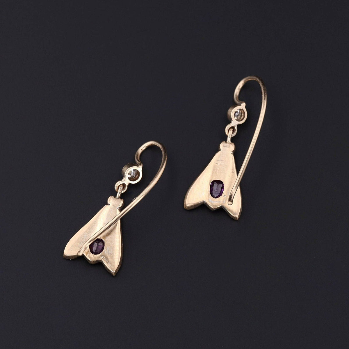 Victorian Gemstone Insect Conversion Earrings of 14k Gold - Trademark Antiques