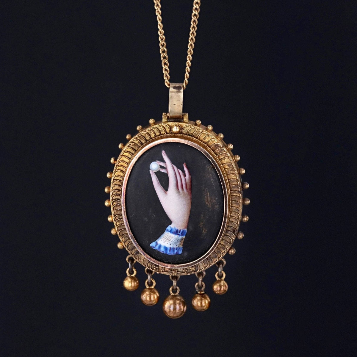 Victorian Hand Holding Pearl Pendant | Antique Pin Conversion - Trademark Antiques