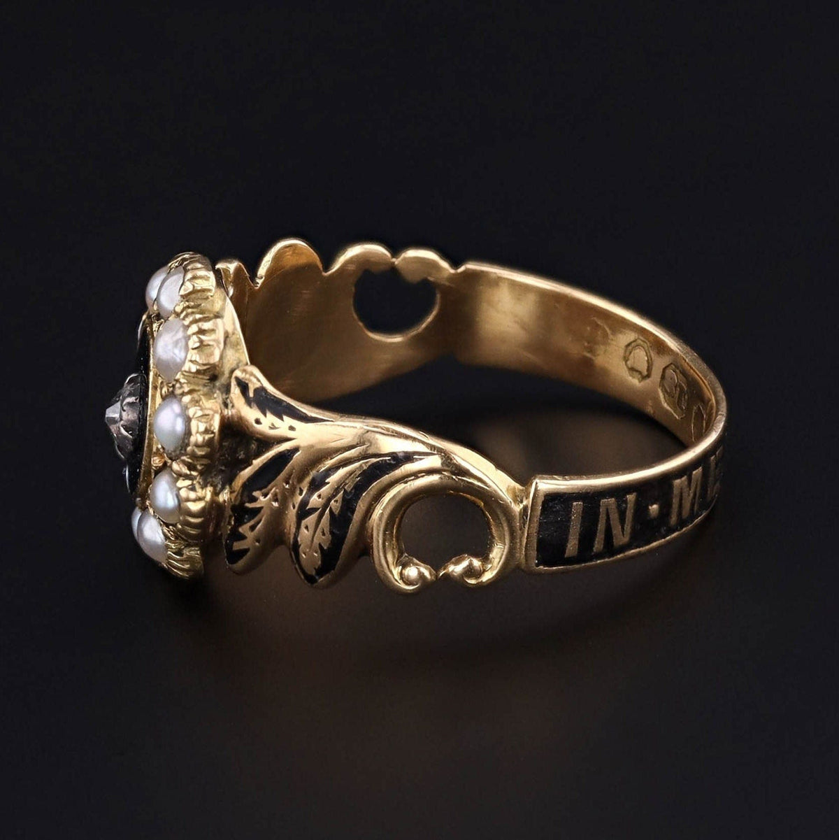 Victorian Mourning Ring | Antique Pearl &amp; Black Enamel Ring - Trademark Antiques