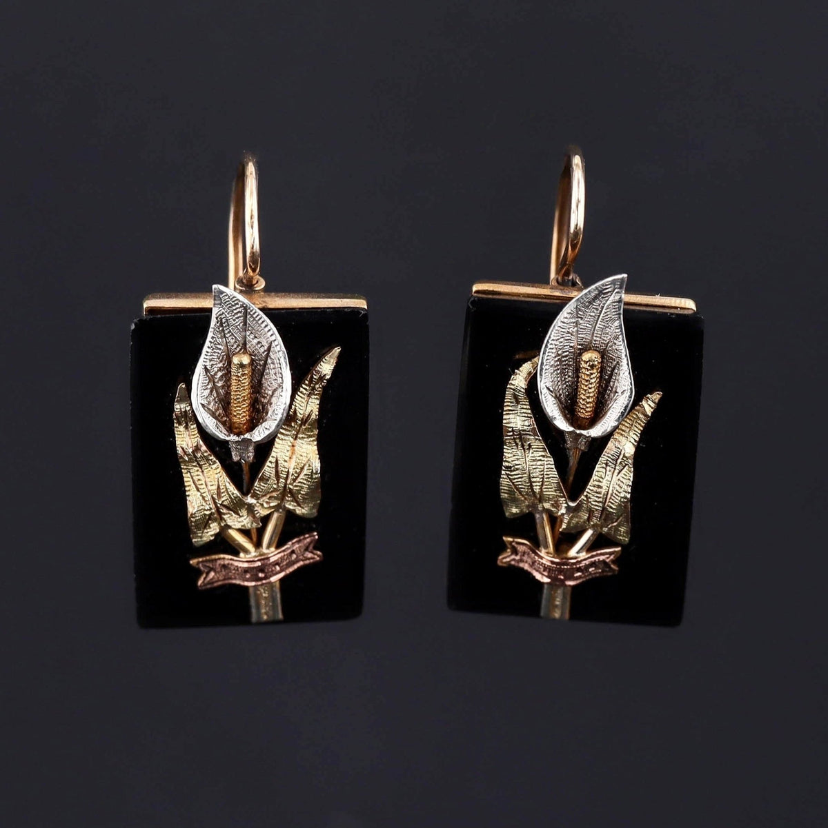 Victorian Onyx Earrings | Calla Lily Earrings - Trademark Antiques
