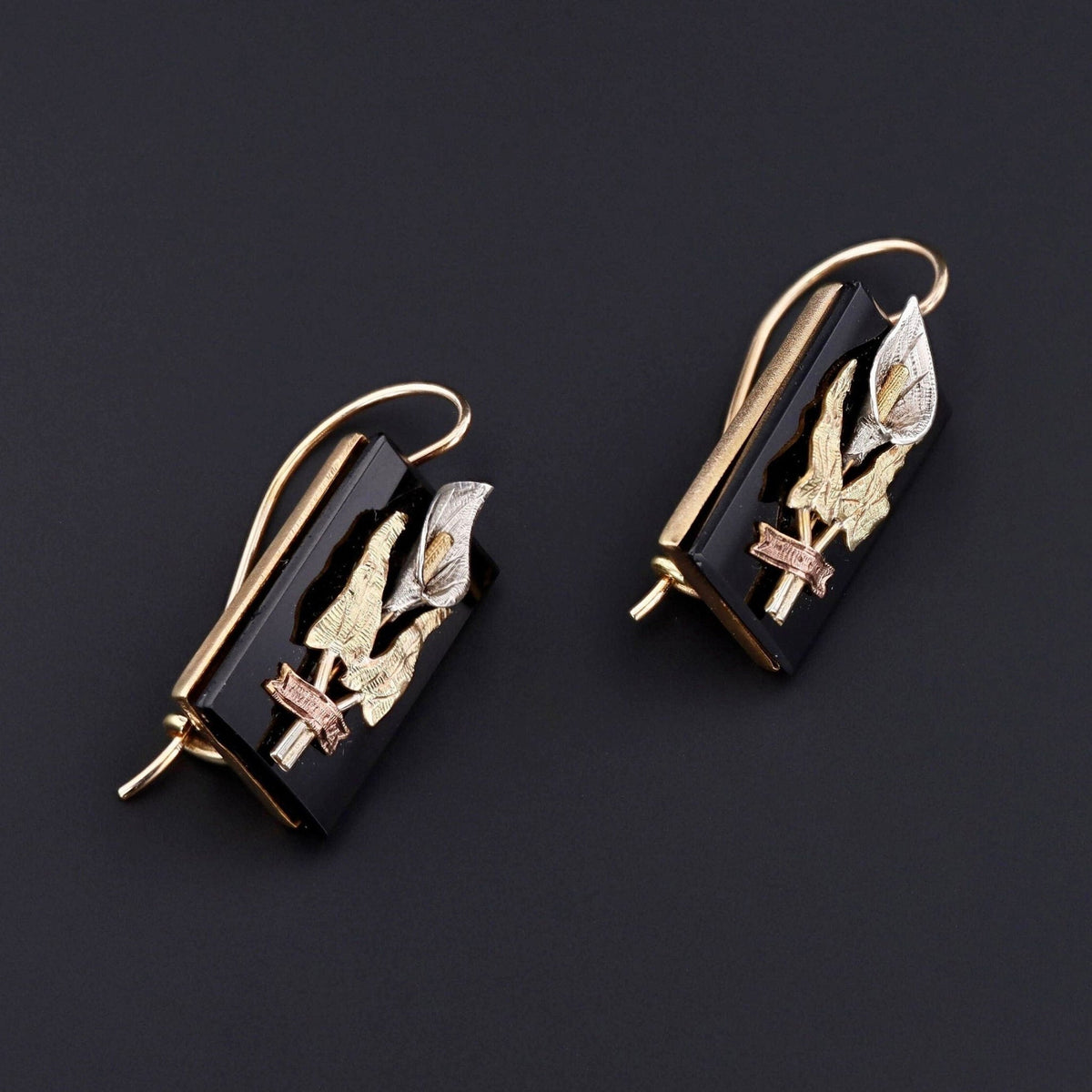 Victorian Onyx Earrings | Calla Lily Earrings - Trademark Antiques