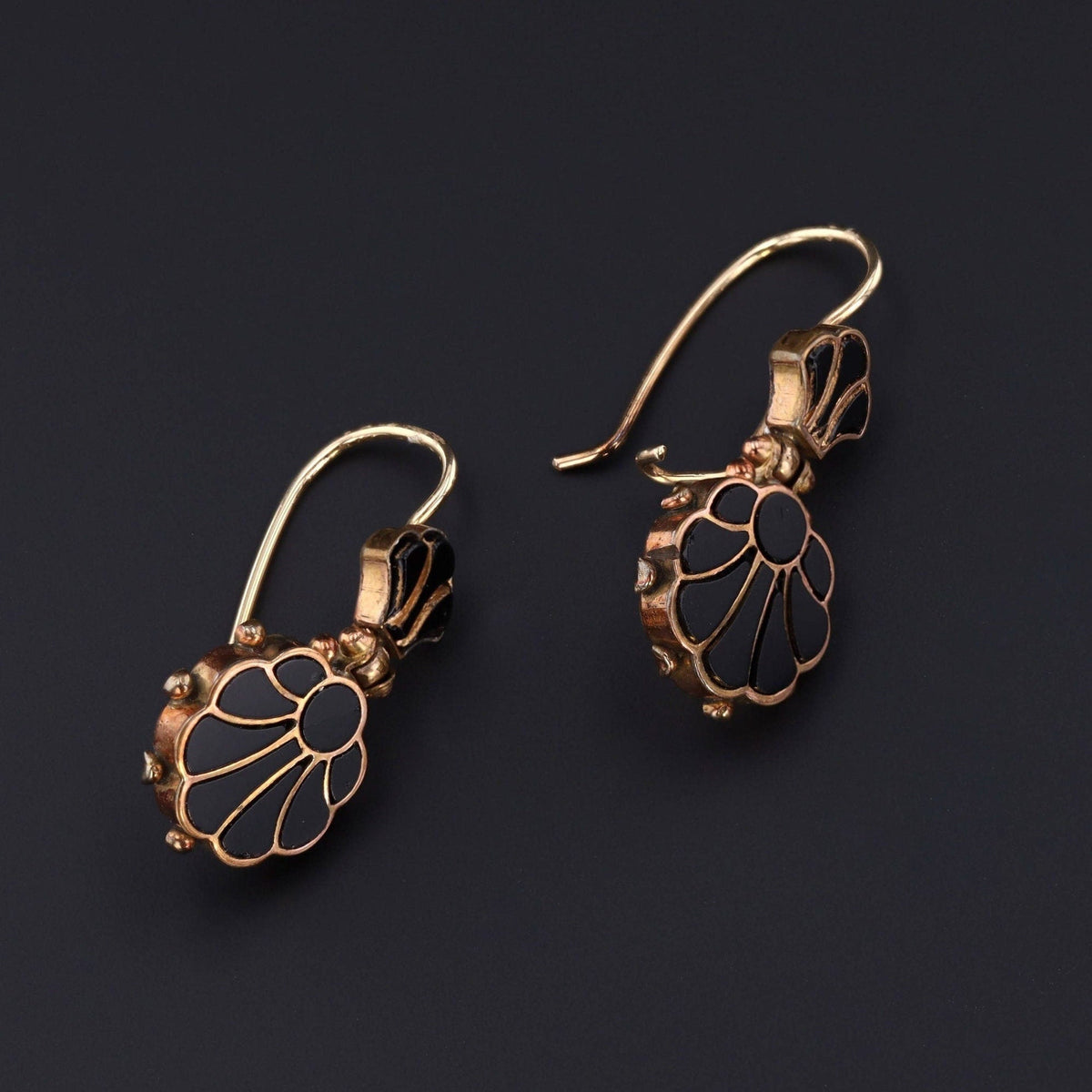 Victorian Onyx Earrings | Gold Plated Earrings - Trademark Antiques