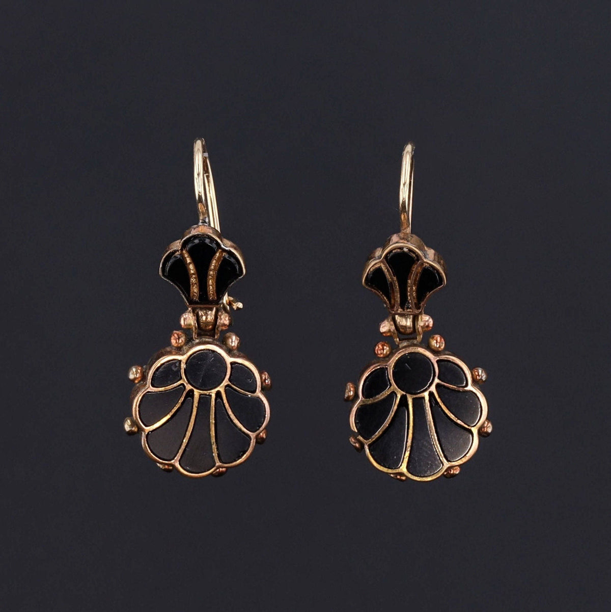 Victorian Onyx Earrings | Gold Plated Earrings - Trademark Antiques