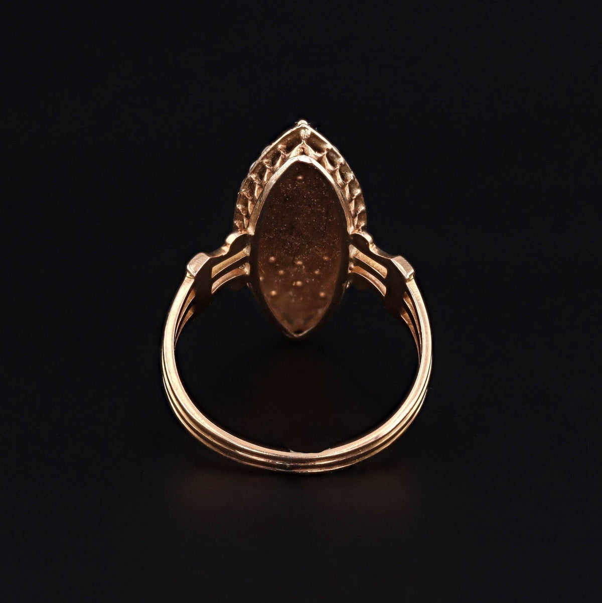 Victorian Pearl and Turquoise Navette Ring of 14k Gold - Trademark Antiques