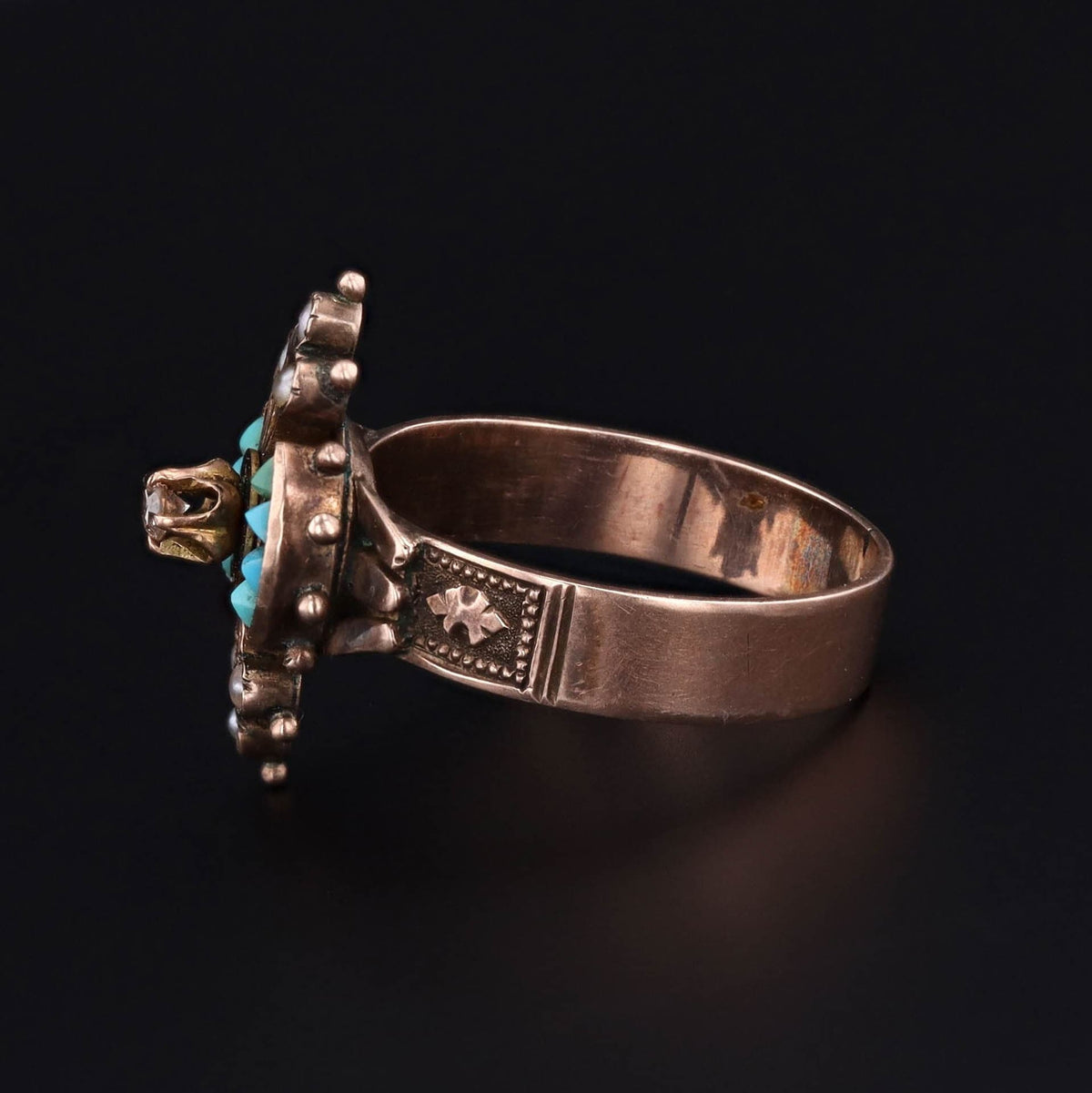 Victorian Ring | 10k Gold, Turquoise, Pearl &amp; Diamond Ring - Trademark Antiques