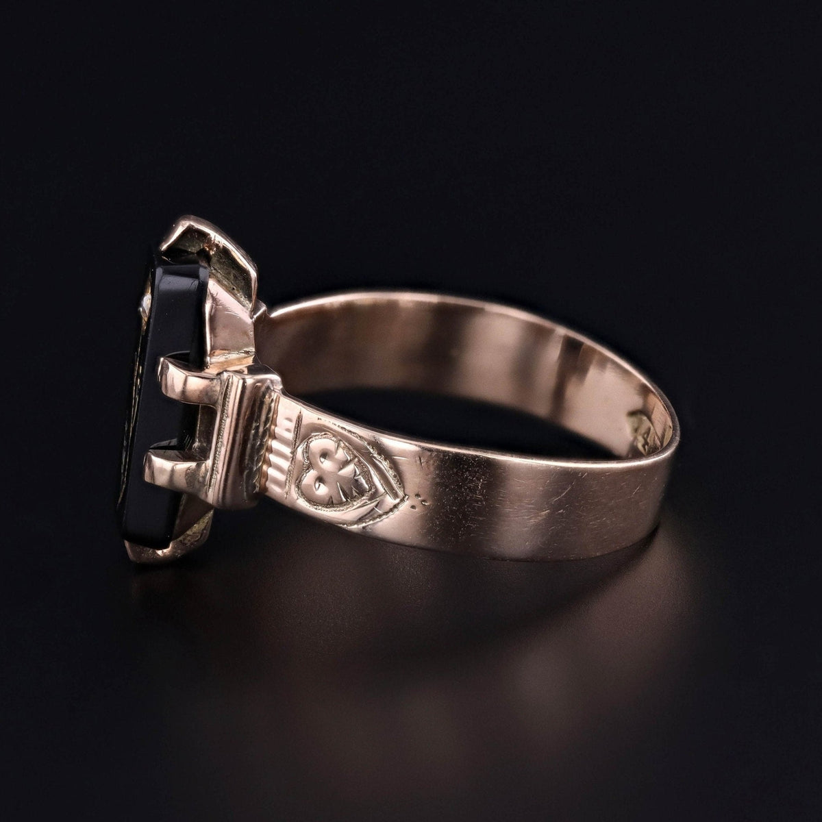 Victorian Rose of Sharon Onyx Ring of 10k Gold - Trademark Antiques