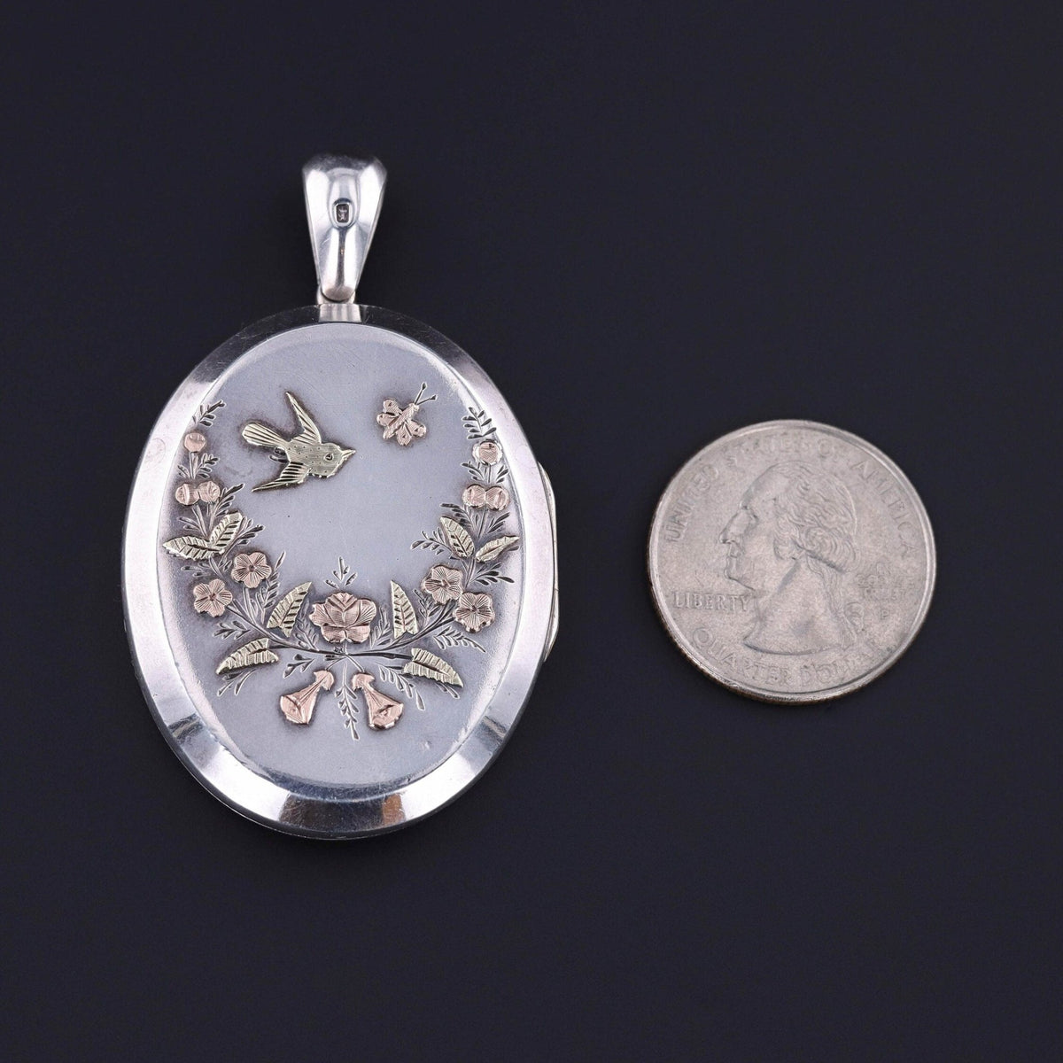 Victorian Sterling Silver Bird Locket - Trademark Antiques