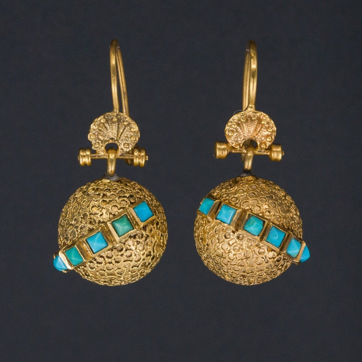 Victorian Turquoise Earrings of 14k Gold - Trademark Antiques