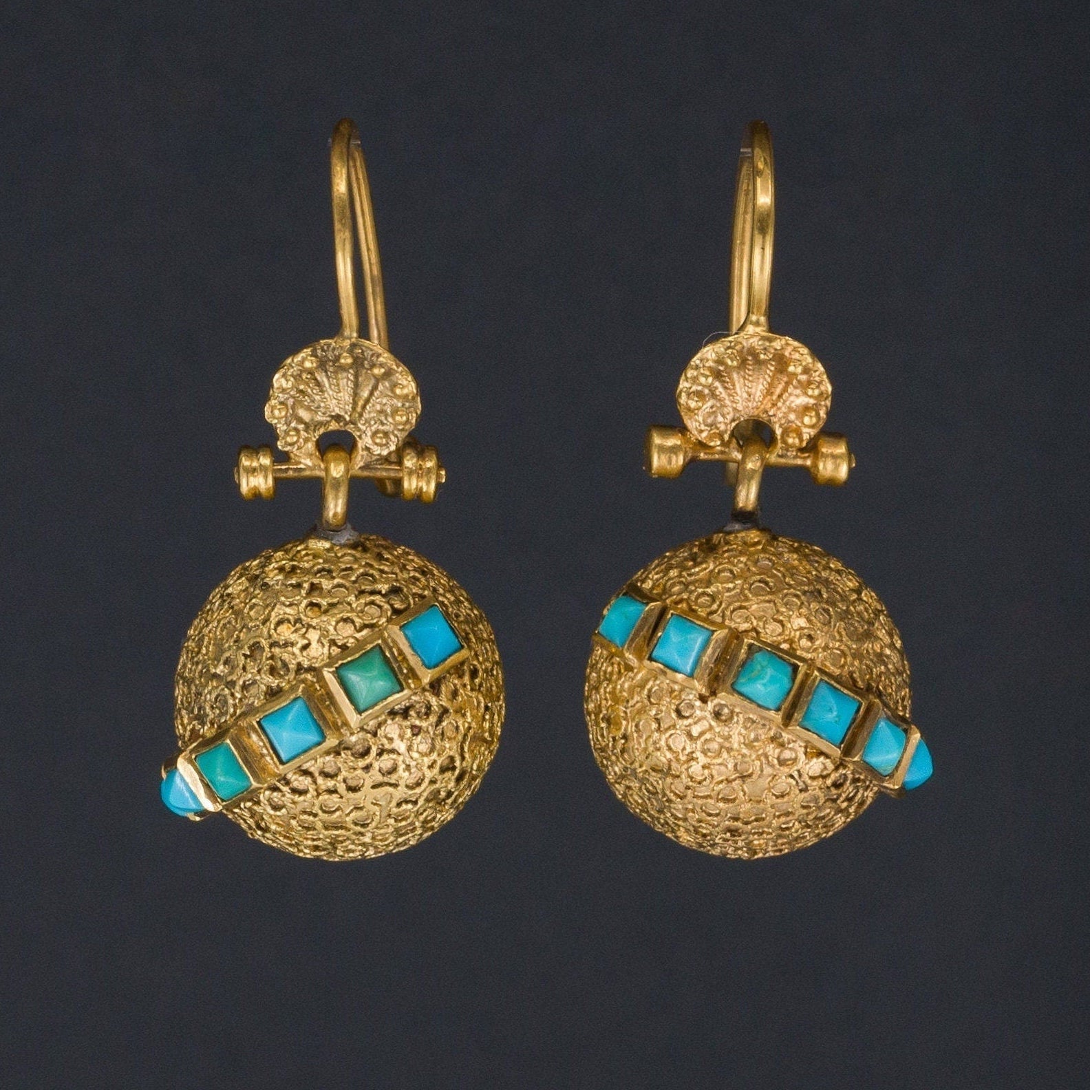 Victorian Turquoise Earrings of 14k Gold - Trademark Antiques