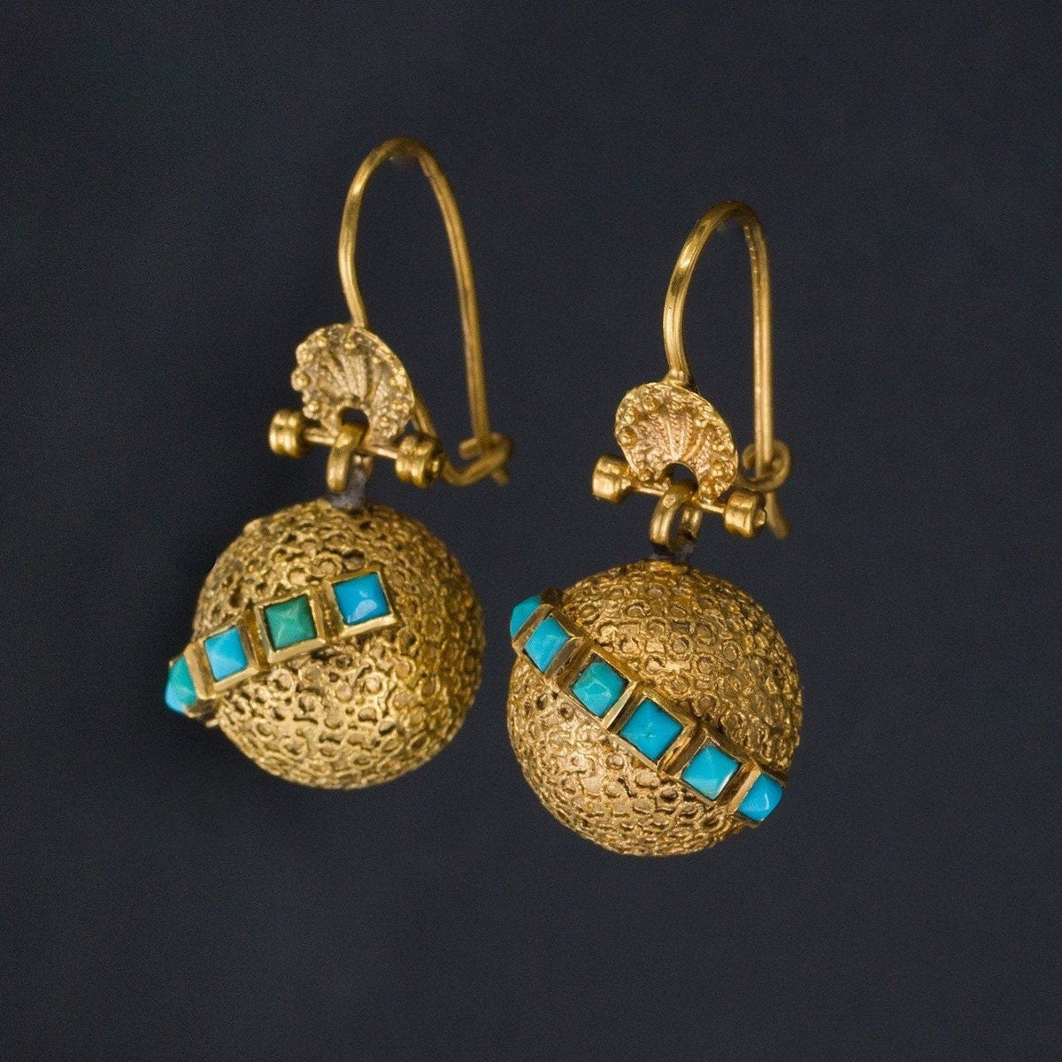 Victorian Turquoise Earrings of 14k Gold - Trademark Antiques