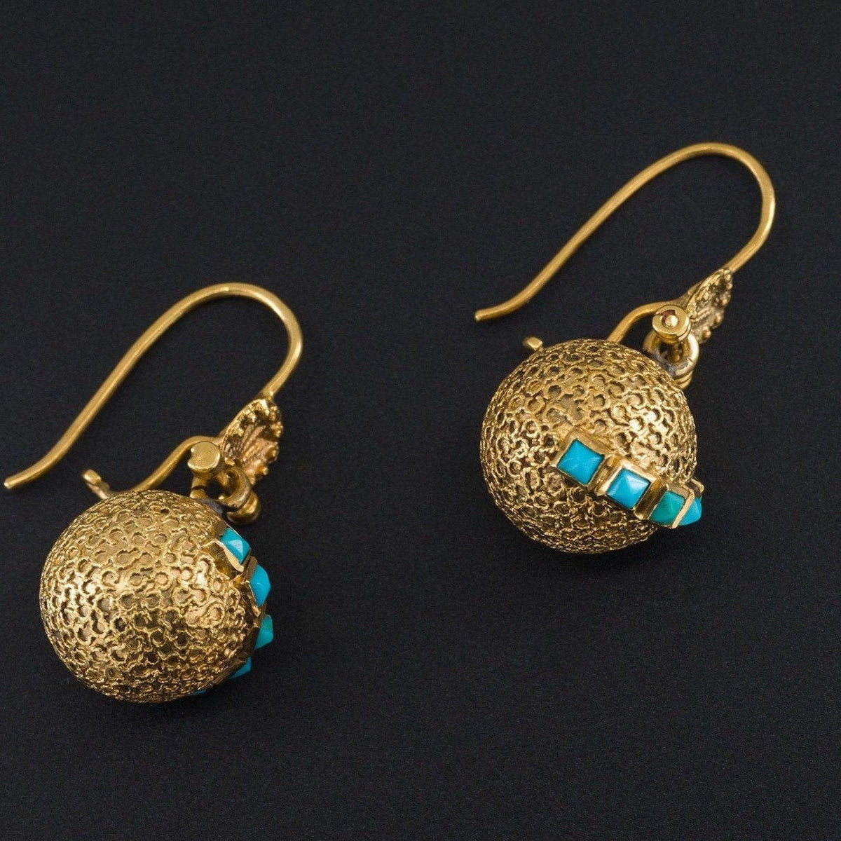 Victorian Turquoise Earrings of 14k Gold - Trademark Antiques