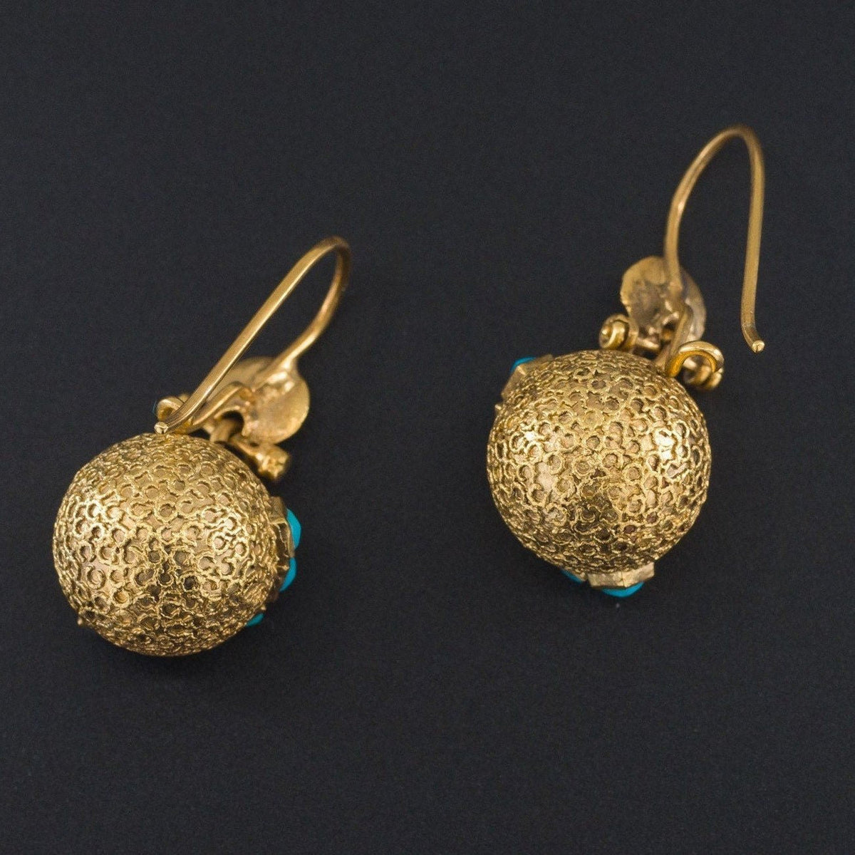 Victorian Turquoise Earrings of 14k Gold - Trademark Antiques