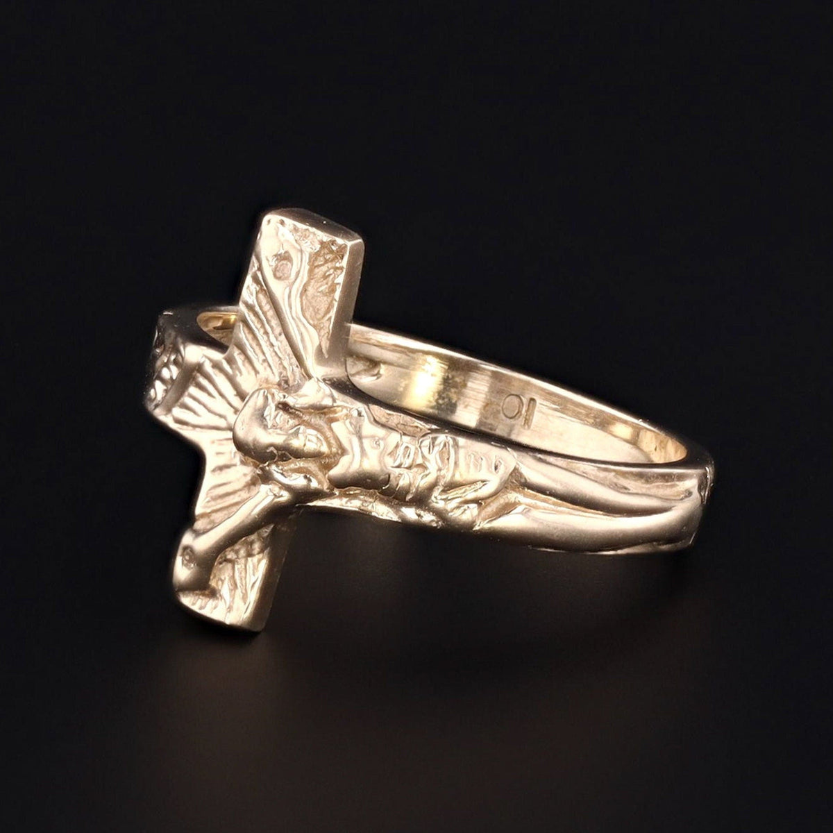Vintage 10k Gold Crucifix or Cross Ring | Sideways or Side Cross Ring - Trademark Antiques