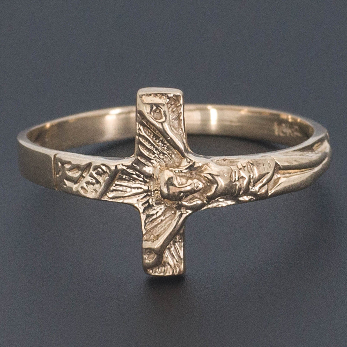 Vintage 10k Gold Crucifix or Cross Ring | Sideways or Side Cross Ring - Trademark Antiques