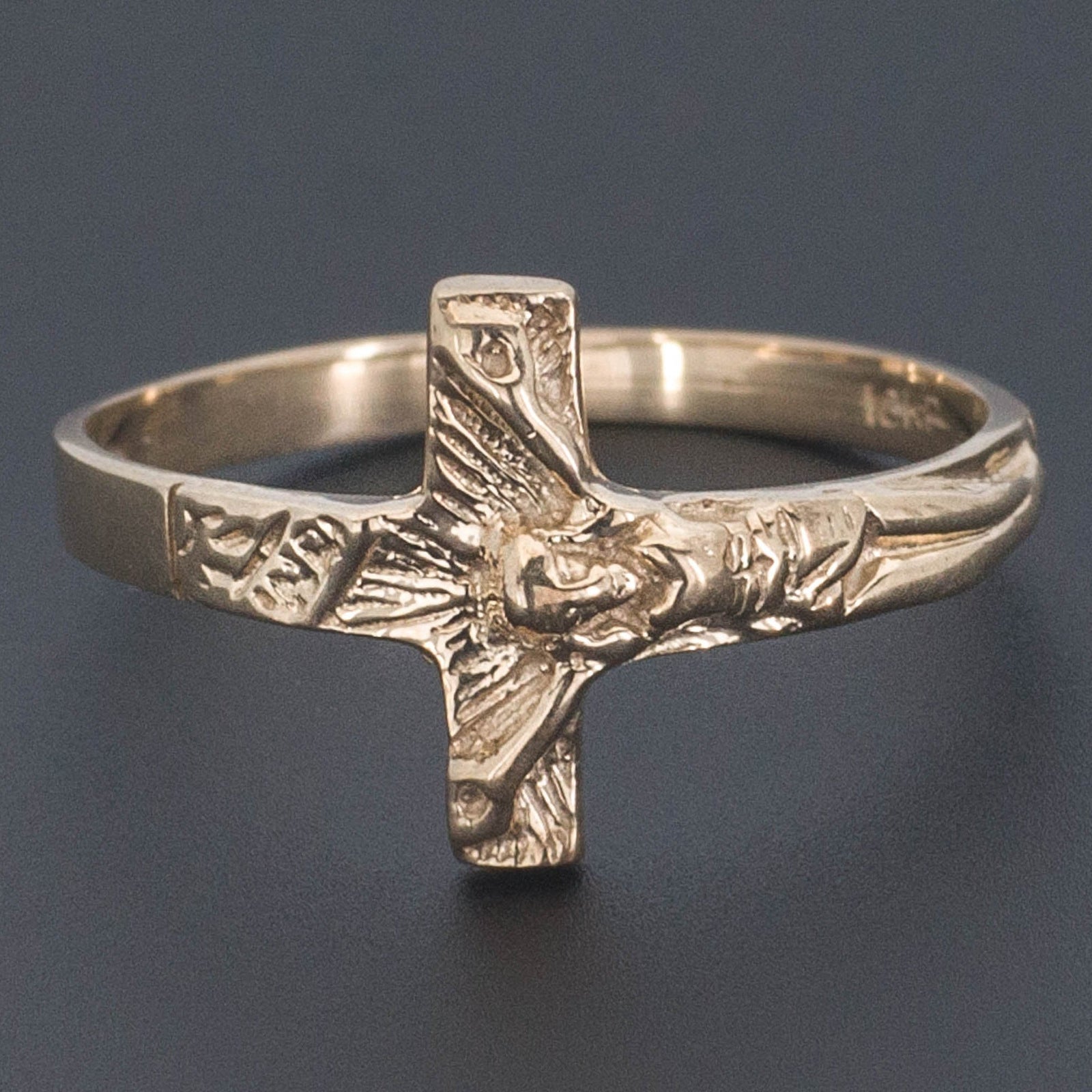 Vintage 10k Gold Crucifix or Cross Ring | Sideways or Side Cross Ring - Trademark Antiques