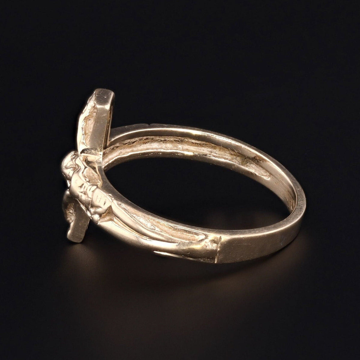Vintage 10k Gold Crucifix or Cross Ring | Sideways or Side Cross Ring - Trademark Antiques