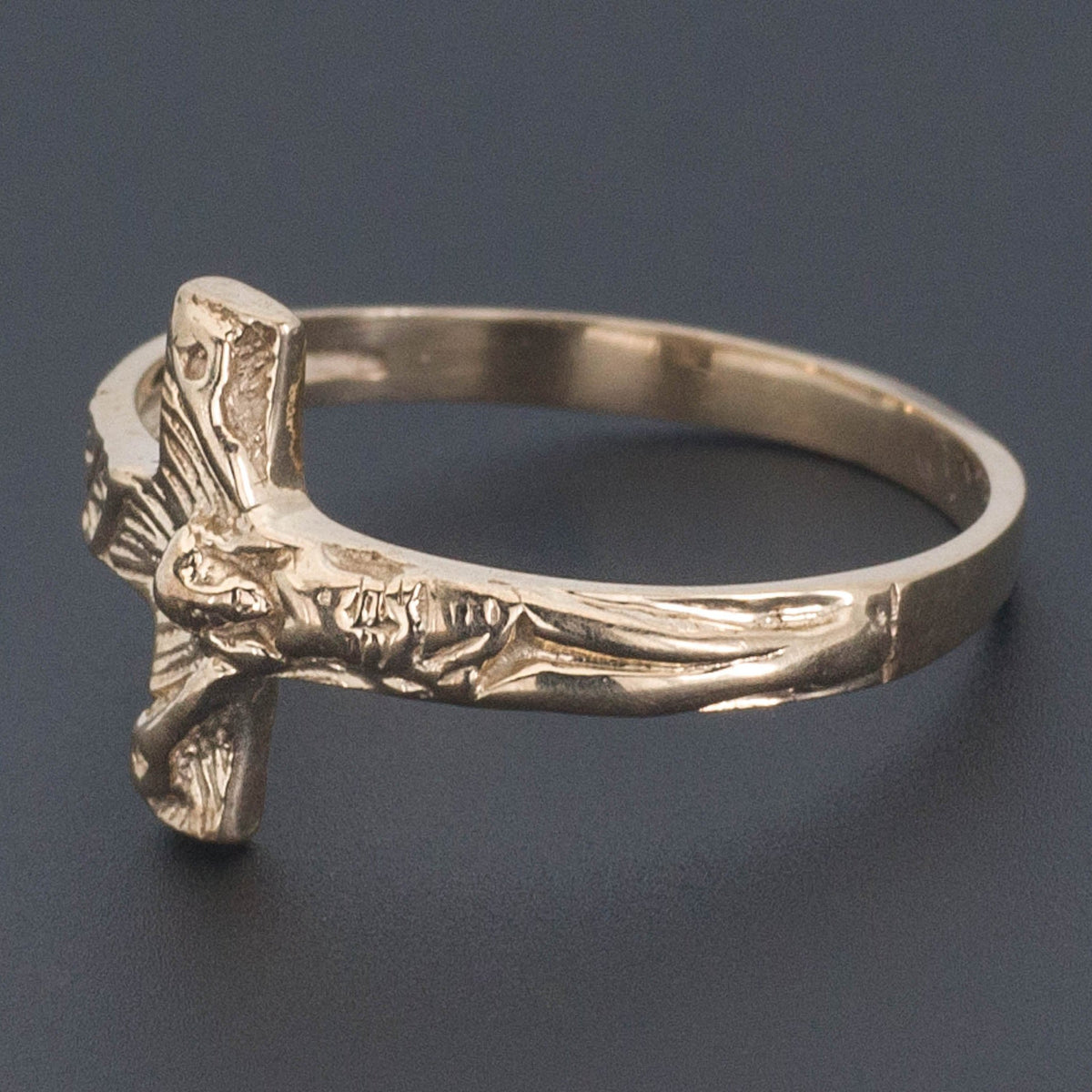 Vintage 10k Gold Crucifix or Cross Ring | Sideways or Side Cross Ring - Trademark Antiques