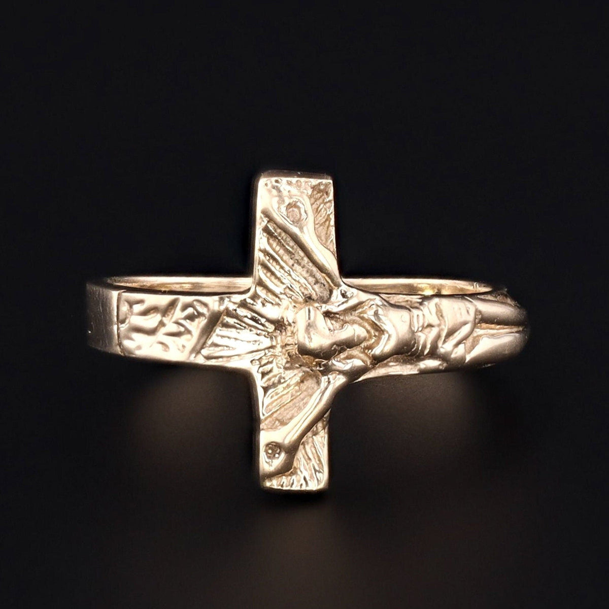 Vintage 10k Gold Crucifix or Cross Ring | Sideways or Side Cross Ring - Trademark Antiques