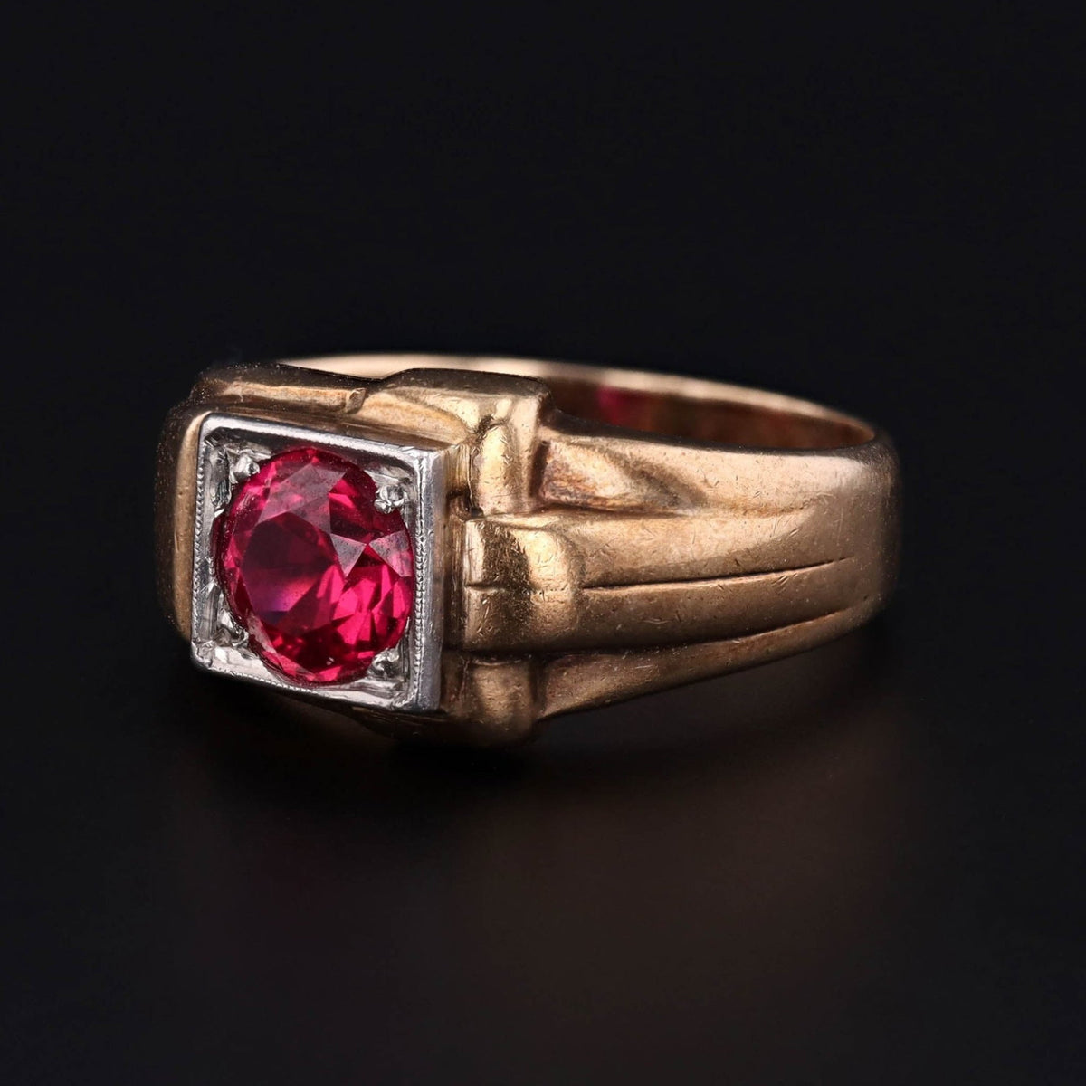 Vintage 10k Gold Ruby Ring | Synthetic Ruby Ring - Trademark Antiques