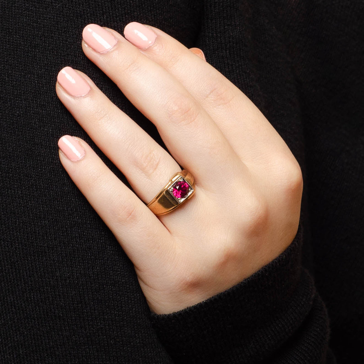 Vintage 10k Gold Ruby Ring | Synthetic Ruby Ring - Trademark Antiques
