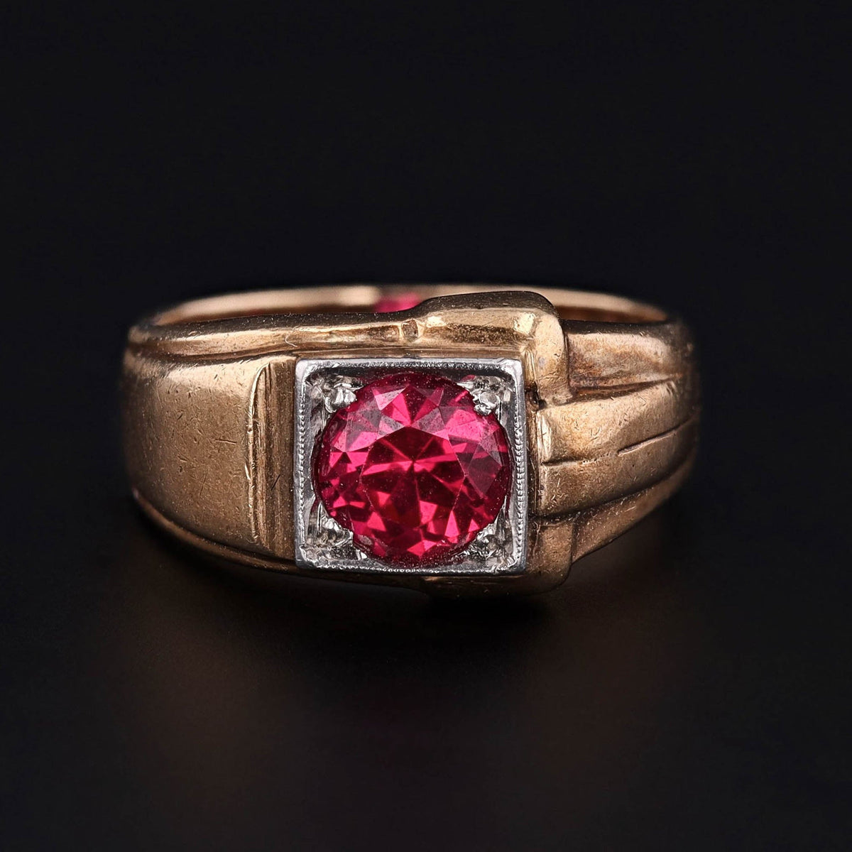 Vintage 10k Gold Ruby Ring | Synthetic Ruby Ring - Trademark Antiques