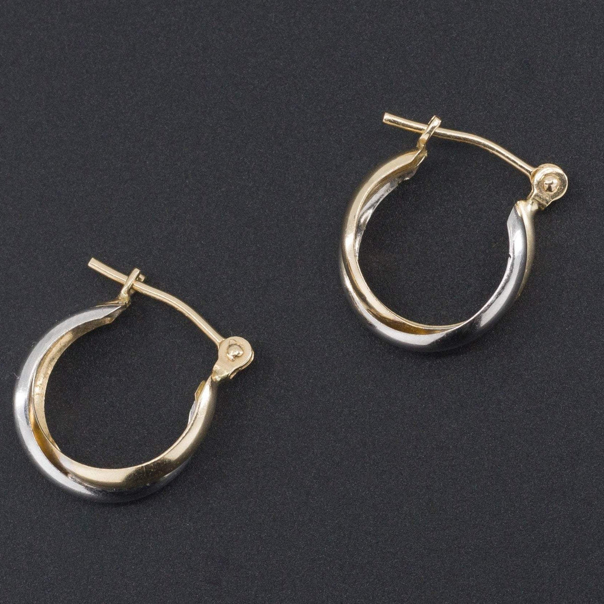 Vintage 14k Gold Earrings | Yellow &amp; White Gold Hoop Earrings - Trademark Antiques