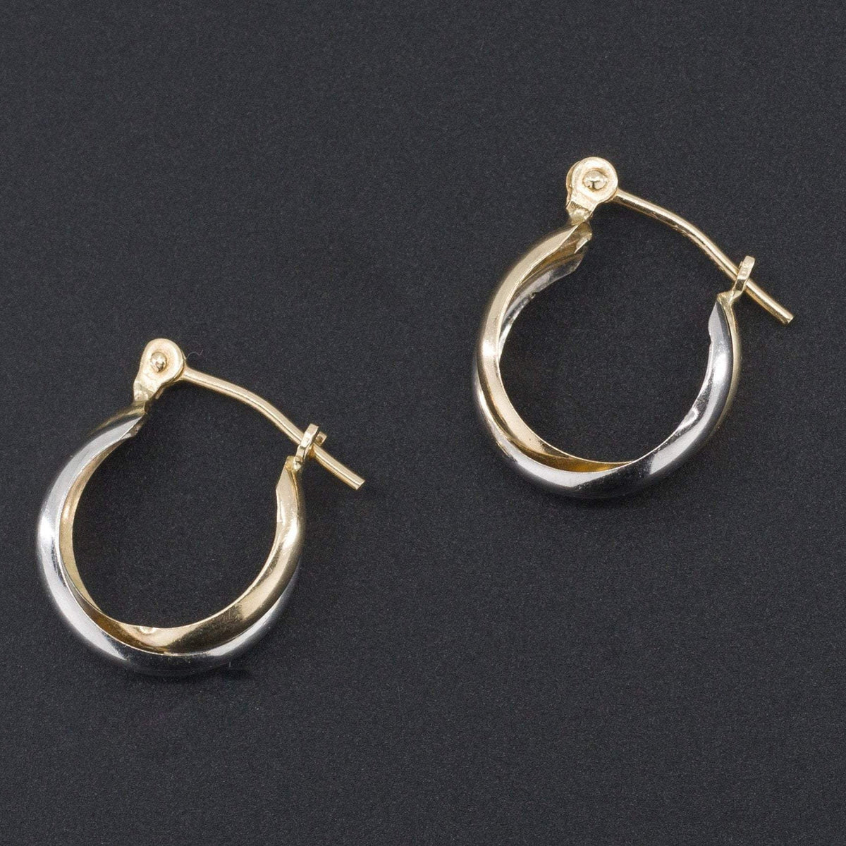 Vintage 14k Gold Earrings | Yellow &amp; White Gold Hoop Earrings - Trademark Antiques