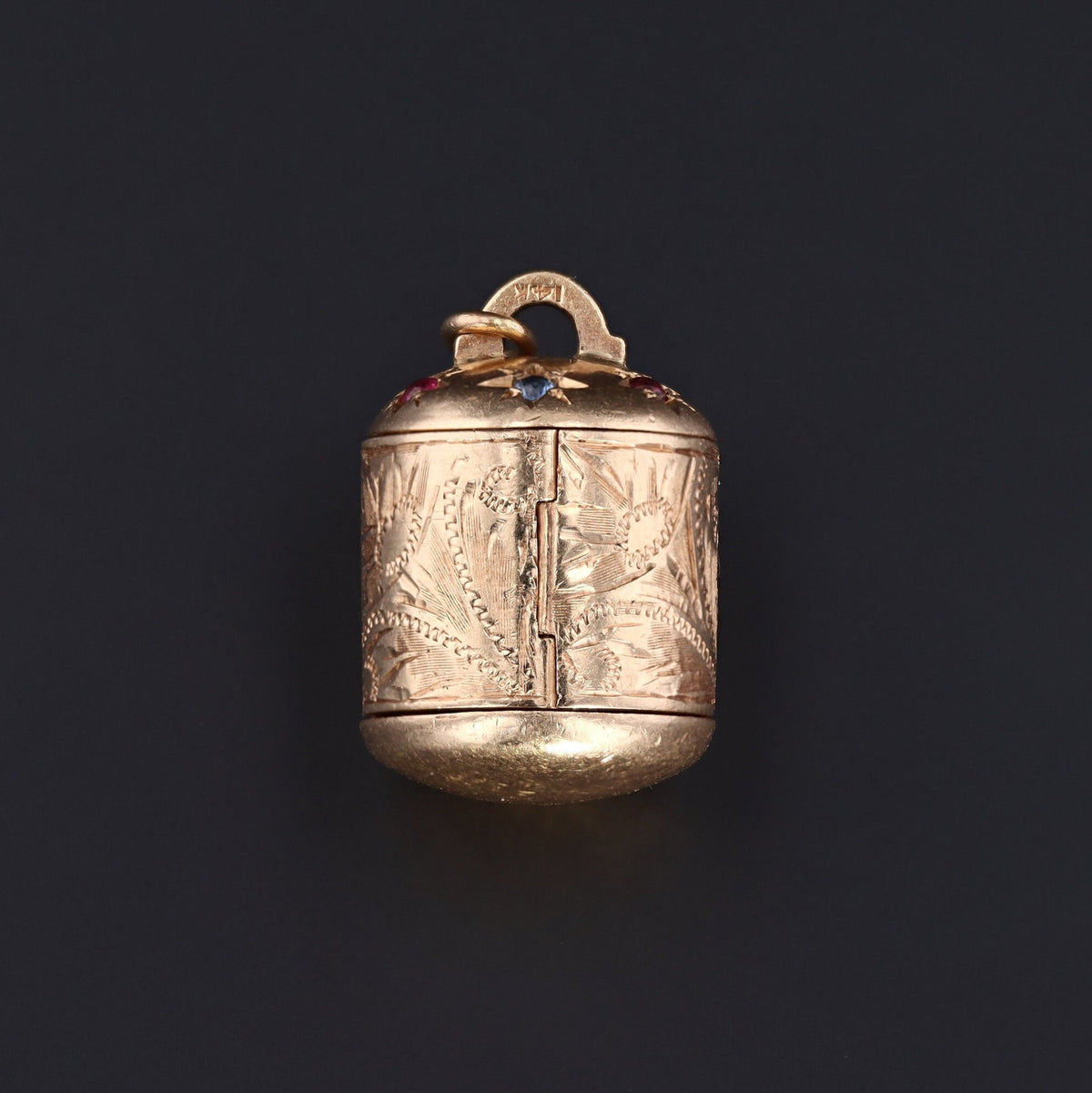 Vintage 14k Gold Folding Photo Charm | Vintage Gold Sapphire And Ruby Charm - Trademark Antiques