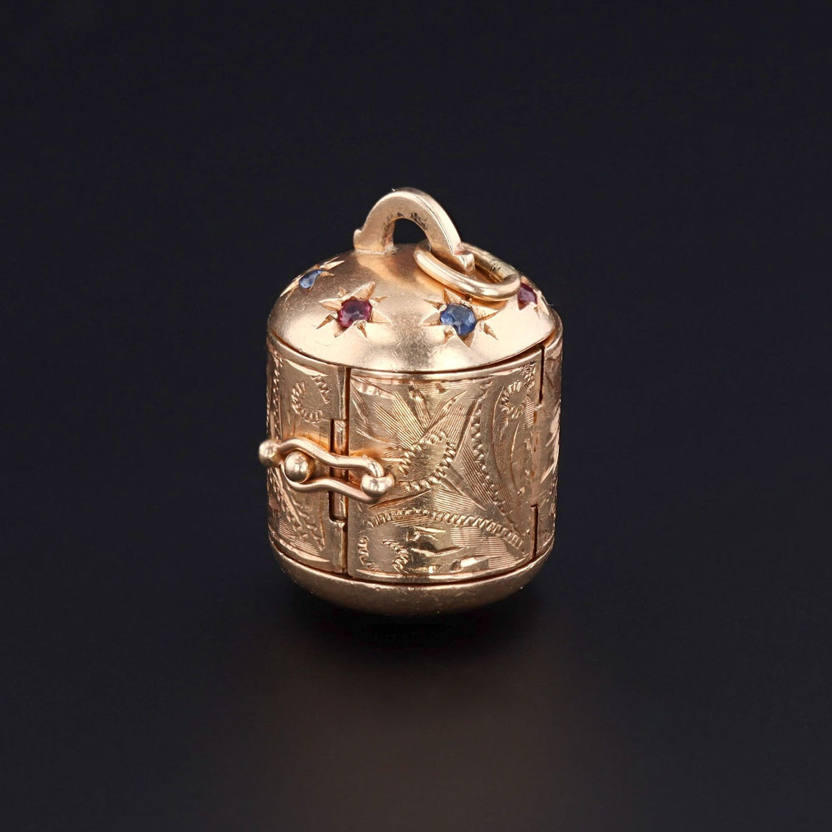 Vintage 14k Gold Folding Photo Charm | Vintage Gold Sapphire And Ruby Charm - Trademark Antiques