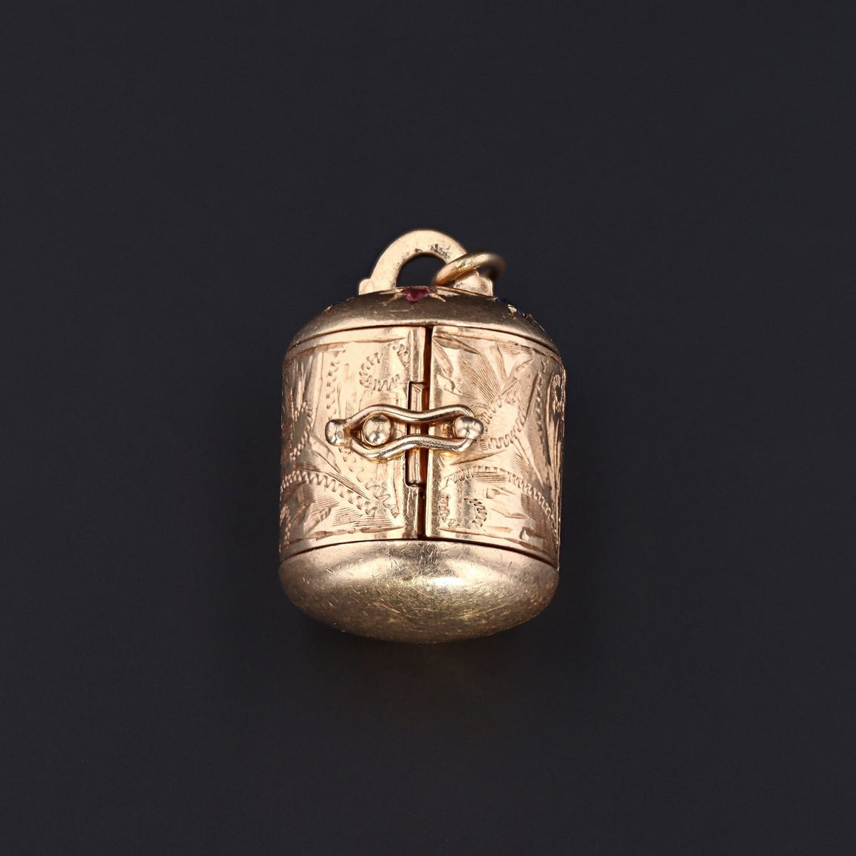 Vintage 14k Gold Folding Photo Charm | Vintage Gold Sapphire And Ruby Charm - Trademark Antiques