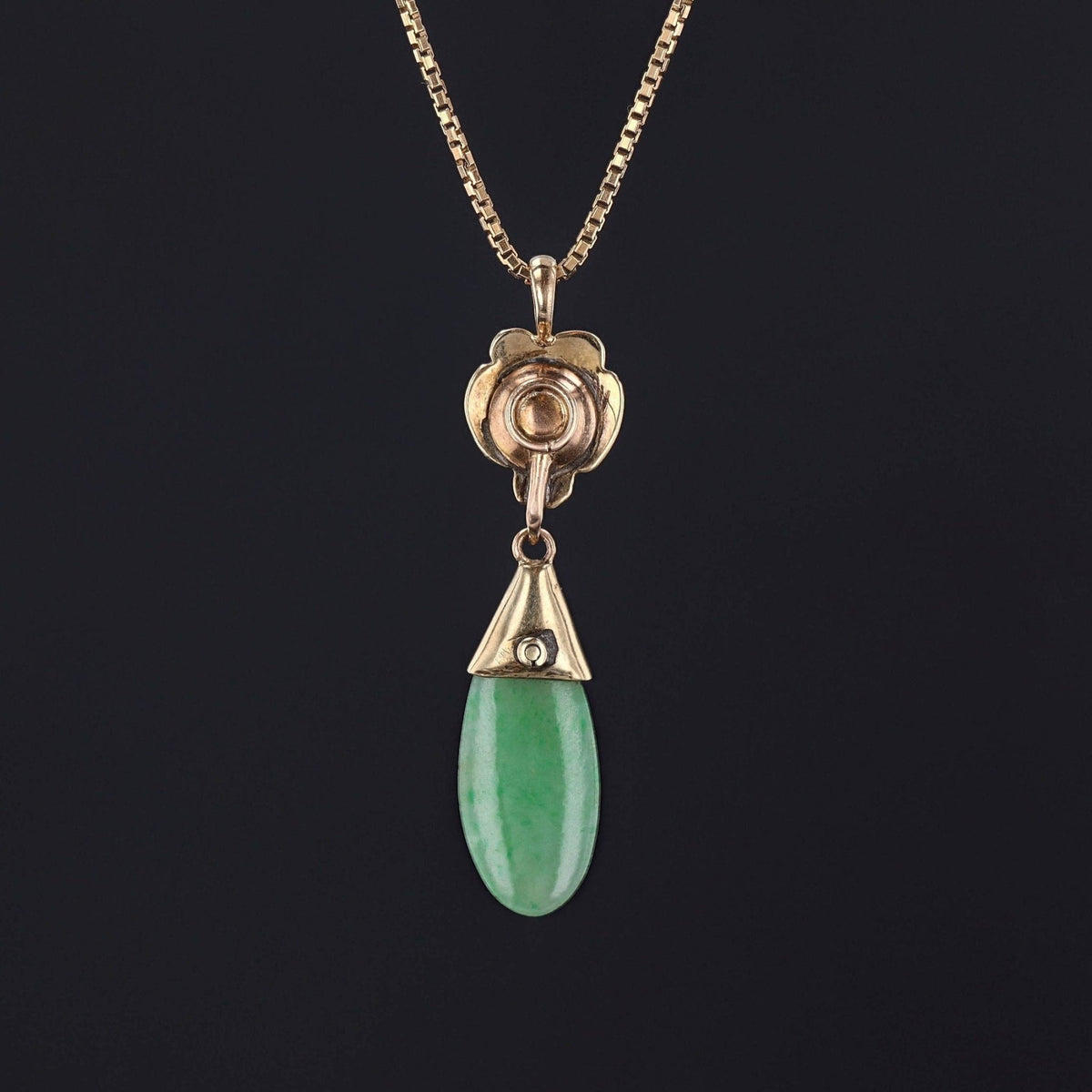 Vintage 14k Gold Jade and Enamel Pendant of 14k Gold - Trademark Antiques