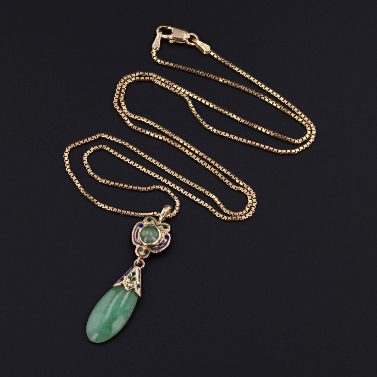 Vintage 14k Gold Jade and Enamel Pendant of 14k Gold - Trademark Antiques