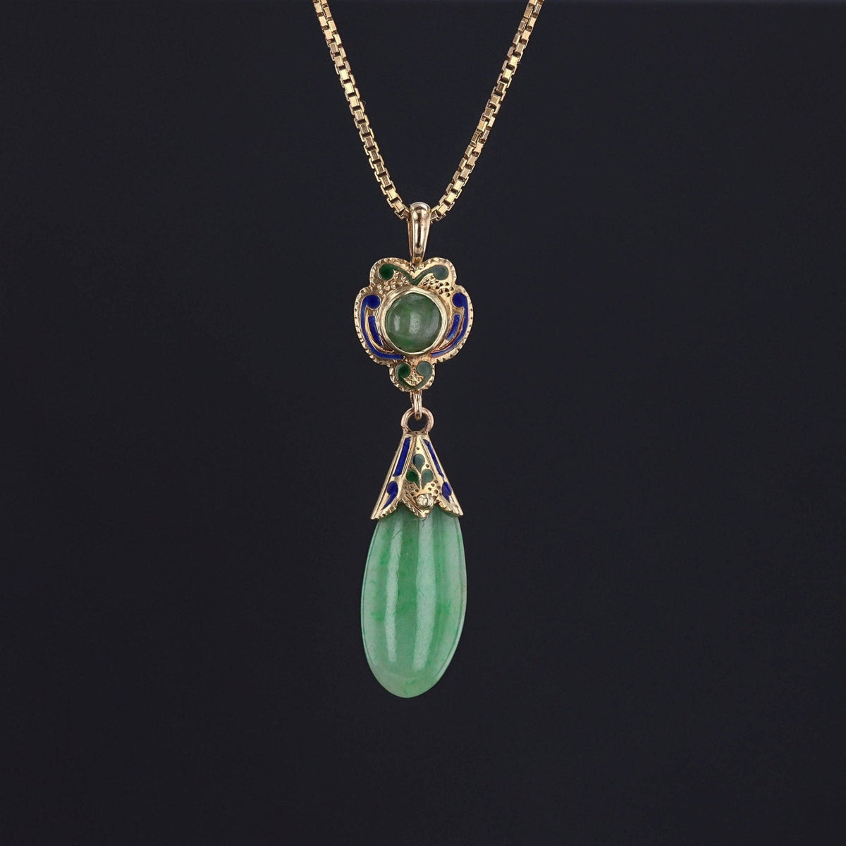 Vintage 14k Gold Jade and Enamel Pendant of 14k Gold - Trademark Antiques