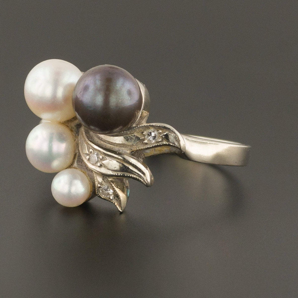 Vintage 14k Gold Pearl &amp; Diamond Ring | Diamond and Pearl Ring - Trademark Antiques