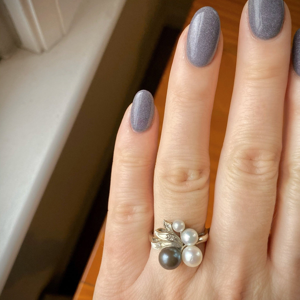 Vintage 14k Gold Pearl &amp; Diamond Ring | Diamond and Pearl Ring - Trademark Antiques