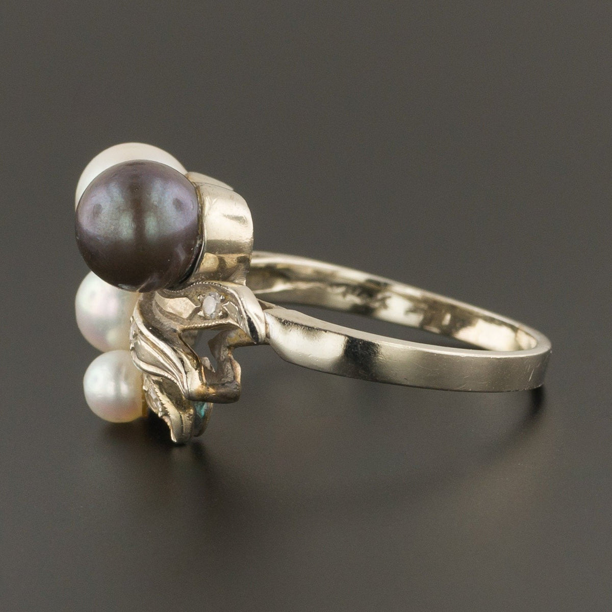 Vintage 14k Gold Pearl &amp; Diamond Ring | Diamond and Pearl Ring - Trademark Antiques
