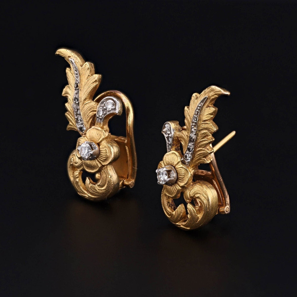 Vintage 18k Gold &amp; Diamond Earrings | French Earrings - Trademark Antiques