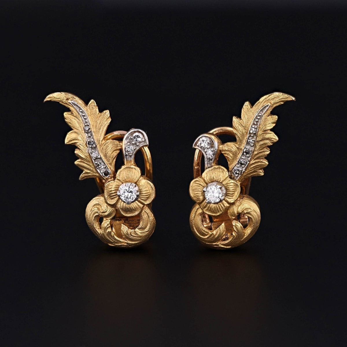 Vintage 18k Gold &amp; Diamond Earrings | French Earrings - Trademark Antiques
