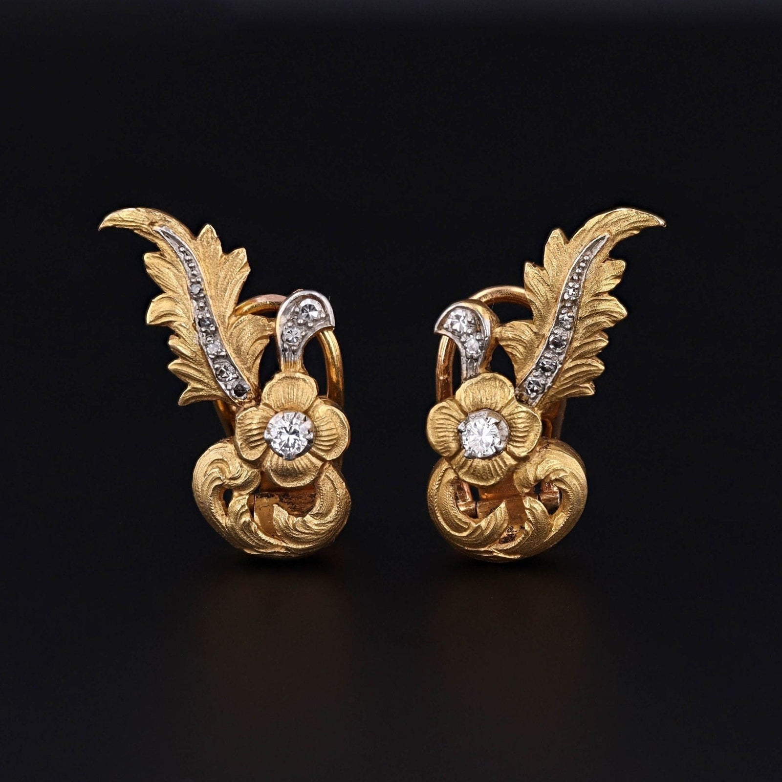 Vintage 18k Gold & Diamond Earrings | French Earrings - Trademark Antiques