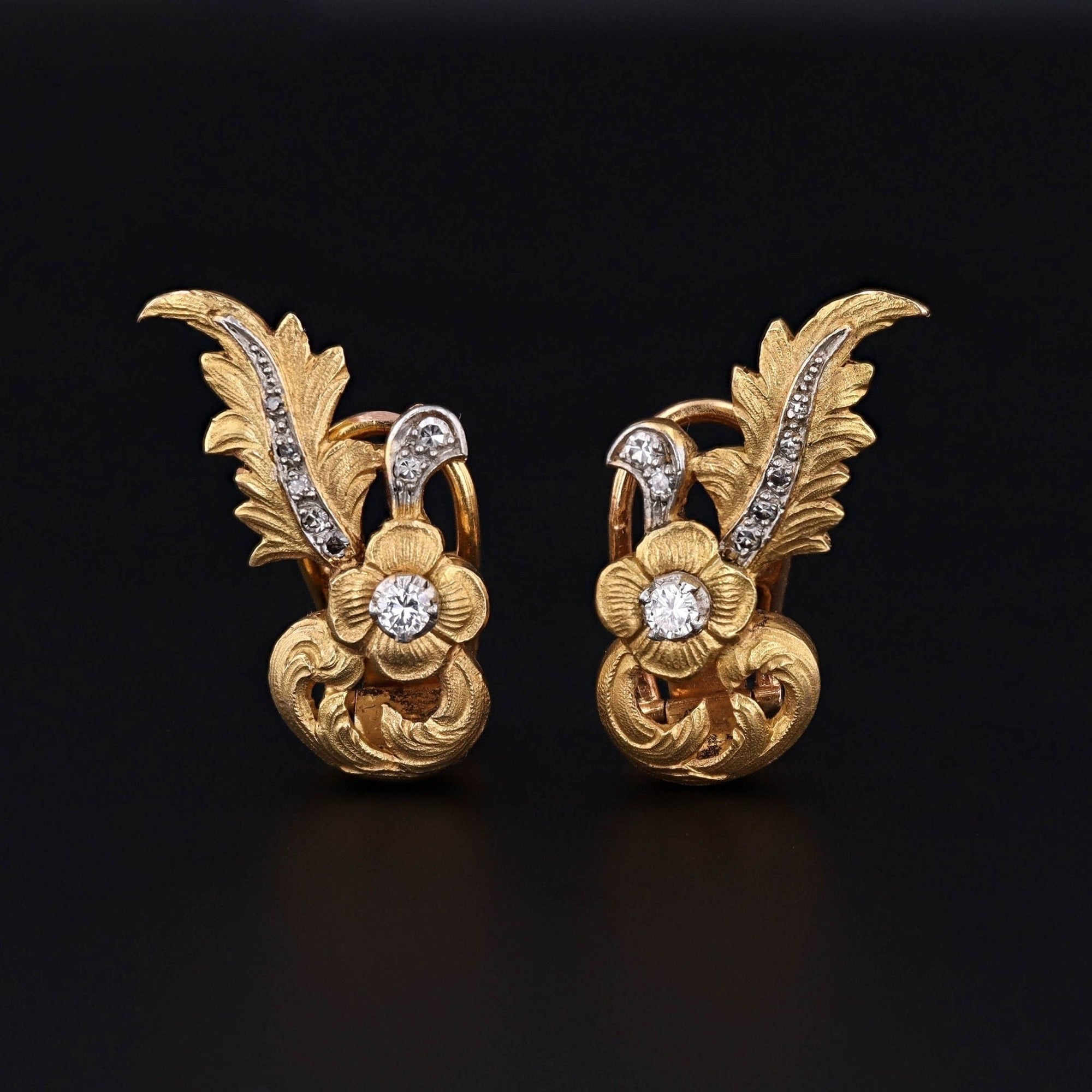 Vintage 18k Gold & Diamond Earrings | French Earrings - Trademark Antiques