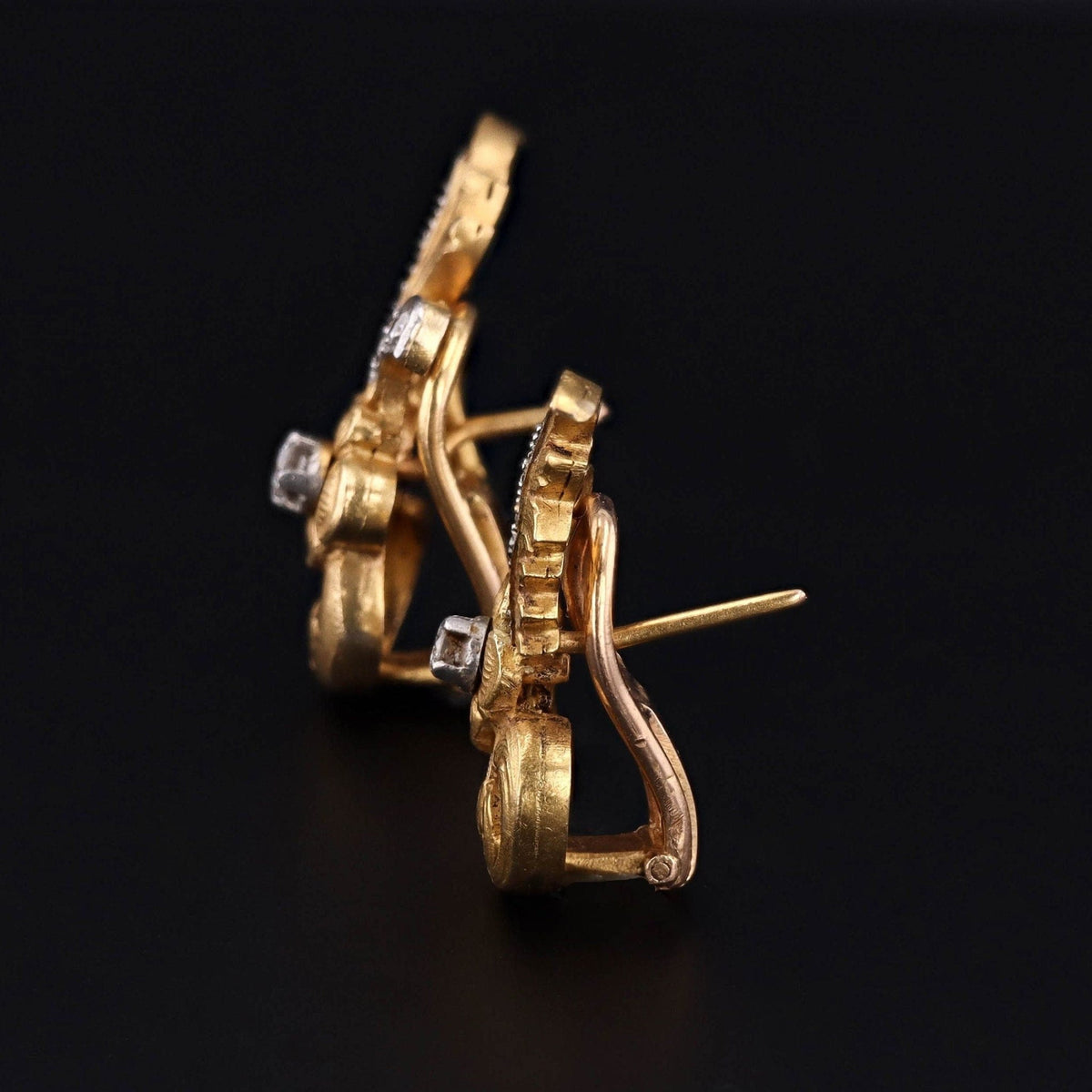 Vintage 18k Gold &amp; Diamond Earrings | French Earrings - Trademark Antiques
