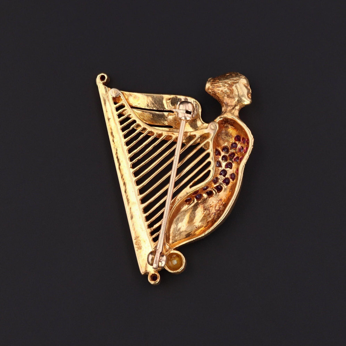 Vintage 18k Gold Irish Harp Brooch | 18k Music Brooch - Trademark Antiques