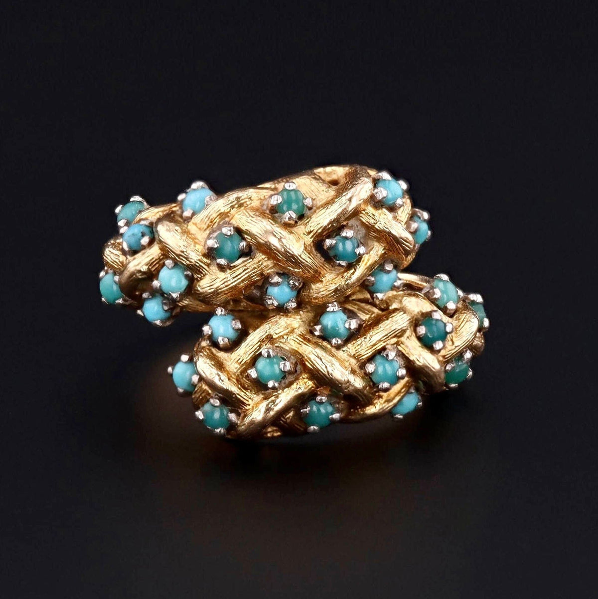 Vintage 18k Gold &amp; Turquoise Bypass Ring | Vintage Statement Ring - Trademark Antiques